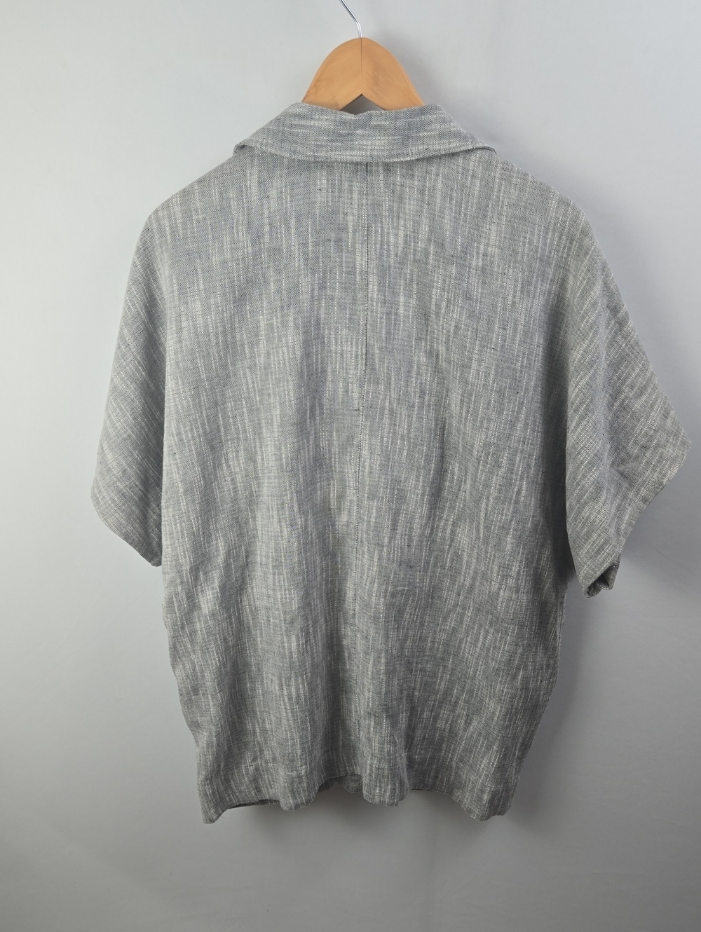 EILEEN FISHER Gray Woven Short Sleeve Cotton & Linen Boxy Layering Jacket Sz M - Picture 4 of 10